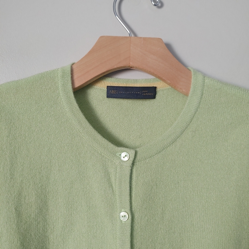 Marks & Spencer Crewneck Cashmere Cardigan Size Medium Green - Picture 8 of 16